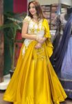 DESIGNER ROYAL SATIN EMBROIDERY CODING WORK LEHENGA CHOLI WITH DUPATTA YELLOW