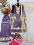 DESIGNER SEQUENCE AND ZARI EMBROIDERY WITH PEARL AND DIAMOND HANDWORK TOP PALAZZO WITH DUPATTA  PURPLE