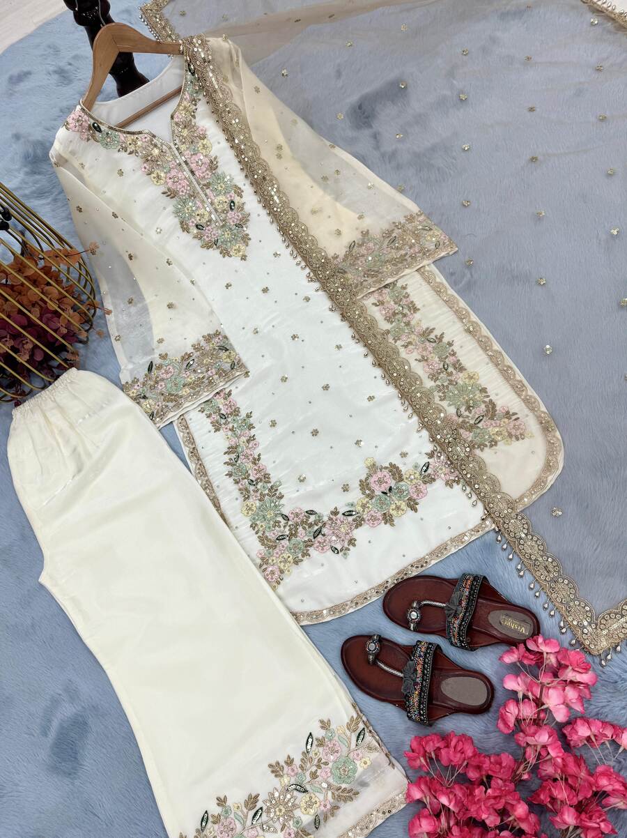 DESIGNER SEQUENCE AND ZARI EMBROIDERY WITH PEARL AND DIAMOND HANDWORK TOP PALAZZO WITH DUPATTA FESTIVE WEAR WHOLESALE PRICE ETHNIC GARMENT (14)