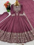 DESIGNER SHIMMER SILK EMBROIDERY WORK GOWN BOTTOM WITH DUPATTA WEDDING WEAR WHOLESALE PRICE ETHNIC GARMENT (2)