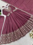 DESIGNER SHIMMER SILK EMBROIDERY WORK GOWN BOTTOM WITH DUPATTA WEDDING WEAR WHOLESALE PRICE ETHNIC GARMENT (2)