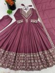 DESIGNER SHIMMER SILK EMBROIDERY WORK GOWN BOTTOM WITH DUPATTA WEDDING WEAR WHOLESALE PRICE ETHNIC GARMENT (2)
