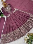 DESIGNER SHIMMER SILK EMBROIDERY WORK GOWN BOTTOM WITH DUPATTA WEDDING WEAR WHOLESALE PRICE ETHNIC GARMENT (2)