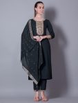 DESIGNER SILK BLEND EMBROIDERY WORK TOP BOTTOM WITH DUPATTA BLACK