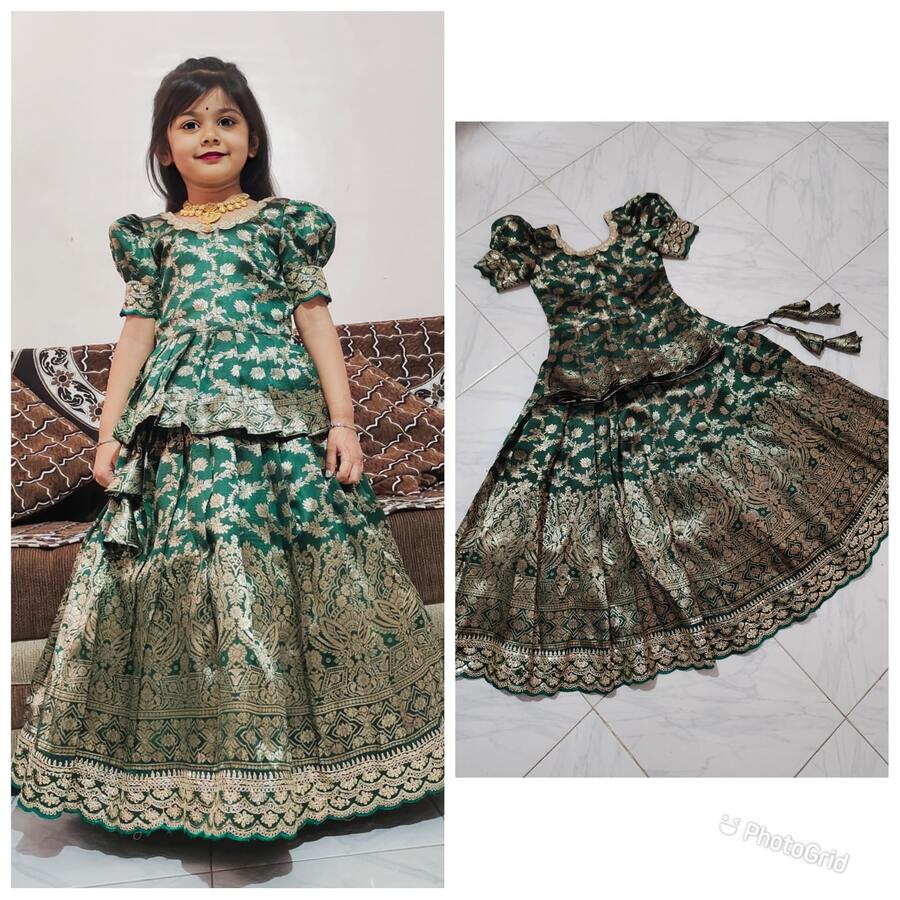 DESIGNER SILK WEAVING WITH EMBROIDERY CUTWORK BORDER WORK KID'S TOP WITH LEHENGA FESTIVE WEAR WHOLESALE PRICE ETHNIC GARMENT (5)