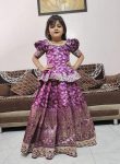 DESIGNER SILK WEAVING WITH EMBROIDERY CUTWORK BORDER WORK KID'S TOP WITH LEHENGA PURPLE