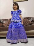 DESIGNER SILK WEAVING WITH EMBROIDERY CUTWORK BORDER WORK KID'S TOP WITH LEHENGA BLUE