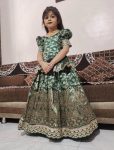 DESIGNER SILK WEAVING WITH EMBROIDERY CUTWORK BORDER WORK KID'S TOP WITH LEHENGA GREEN
