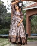 DESIGNER SOFT SILK FLORAL PRINT WITH JACQUARD BORDER WORK GOWN FESTIVE WEAR WHOLESALE PRICE ETHNIC GARMENT (10)
