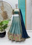 DESIGNER SPACE SILK EMBROIDERY THREAD WORK LEHENGA CHOLI WITH DUPATTA TEAL