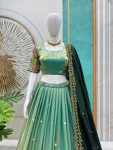 DESIGNER SPACE SILK EMBROIDERY THREAD WORK LEHENGA CHOLI WITH DUPATTA WEDDING WEAR WHOLESALE PRICE ETHNIC GARMENT (2)