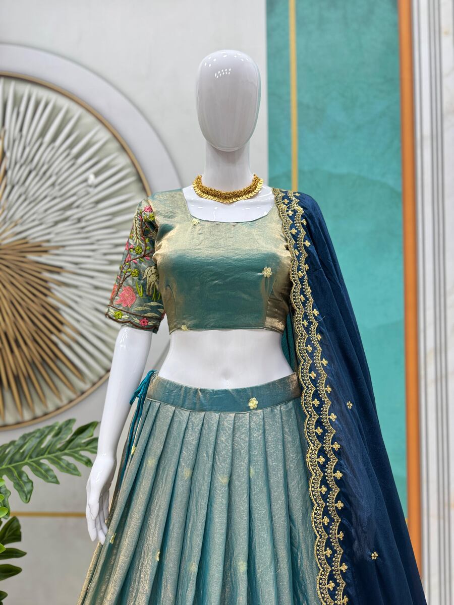 DESIGNER SPACE SILK EMBROIDERY THREAD WORK LEHENGA CHOLI WITH DUPATTA WEDDING WEAR WHOLESALE PRICE ETHNIC GARMENT (5)