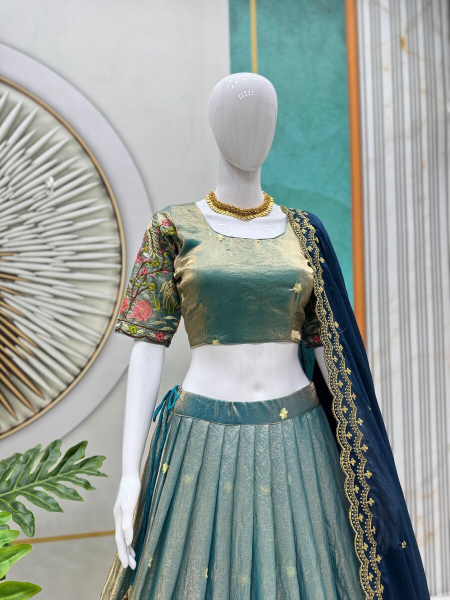 DESIGNER SPACE SILK EMBROIDERY THREAD WORK LEHENGA CHOLI WITH DUPATTA WEDDING WEAR WHOLESALE PRICE ETHNIC GARMENT (6)