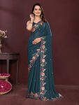 DESIGNER STAR GEORGETTE EMBROIDERY CUTWORK WORK LACE BORDER WORK SAREE WITH UNSTITCHED BLOUSE PARTY WEAR WHOLESALE PRICE ETHNIC GARMENT (15)