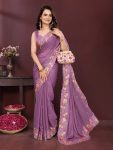 DESIGNER STAR GEORGETTE EMBROIDERY CUTWORK WORK LACE BORDER WORK SAREE WITH UNSTITCHED BLOUSE PARTY WEAR WHOLESALE PRICE ETHNIC GARMENT (16)