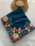 DESIGNER STAR GEORGETTE EMBROIDERY CUTWORK WORK LACE BORDER WORK SAREE WITH UNSTITCHED BLOUSE PARTY WEAR WHOLESALE PRICE ETHNIC GARMENT (15)