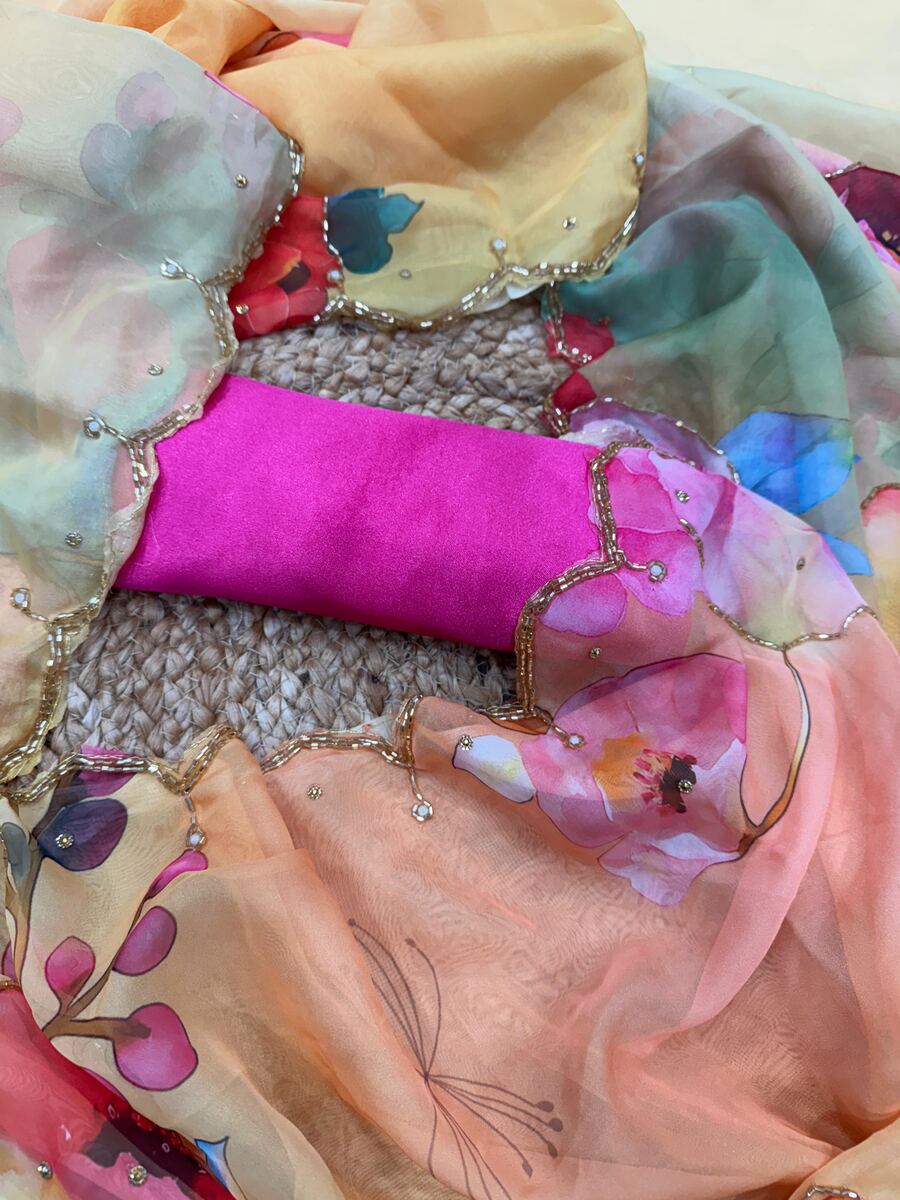 DESIGNER TABBY SILK FLORAL PRINT WITH CUTDANA AND PEARLS HANDWORK SAREE WITH UNSTITCHED BLOUSE PARTY WEAR WHOLESALE PRICE ETHNIC GARMENT (6)