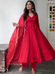 DESIGNER VICHITRA SILK EMBROIDERY SEQUENCE DESIGN WORK GOWN BOTTOM WITH DUPATTA RED