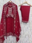 DESIGNER VICHITRA SILK EMBROIDERY SEQUENCE WORK TOP BOTTOM WITH DUPATTA FESTIVE WEAR WHOLESALE PRICE ETHNIC GARMENT (2)
