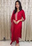 DESIGNER VICHITRA SILK EMBROIDERY SEQUENCE WORK TOP BOTTOM WITH DUPATTA RED