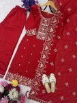DESIGNER VICHITRA SILK EMBROIDERY SEQUENCE WORK TOP BOTTOM WITH DUPATTA FESTIVE WEAR WHOLESALE PRICE ETHNIC GARMENT (2)