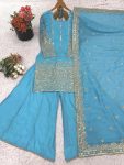 DESIGNER VICHITRA SILK EMBROIDERY SEQUENCE WORK TOP PALAZZO WITH DUPATTA WEDDING WEAR WHOLESALE PRICE ETHNIC GARMENT (3)