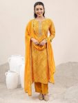 DESIGNER VISCOSE EMBROIDERY WORK TOP BOTTOM WITH DUPATTA YELLOW