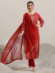 DESIGNER VISCOSE EMBROIDERY WORK TOP BOTTOM WITH DUPATTA RED