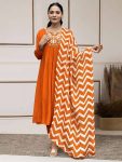 DESIGNER VISCOSE MUSLIN SILK EMBROIDERY WORK ANARKALI GOWN BOTTOM WITH DUPATTA ORANGE