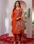 DESIGNER VISCOSE SILK MULTI EMBROIDERY THREAD, WITH HAND WORK TOP BOTTOM WITH DUPATTA ORANGE