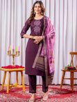 DESIGNER VISCOSE SILK MULTI EMBROIDERY THREAD, WITH HAND WORK TOP BOTTOM WITH DUPATTA WINE