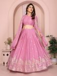 FABULOUS GEORGETTE EMBROIDERY WORK LEHENGA CHOLI WITH DUPATTA WEDDING WEAR WHOLESALE PRICE ETHNIC GARMENT (18)