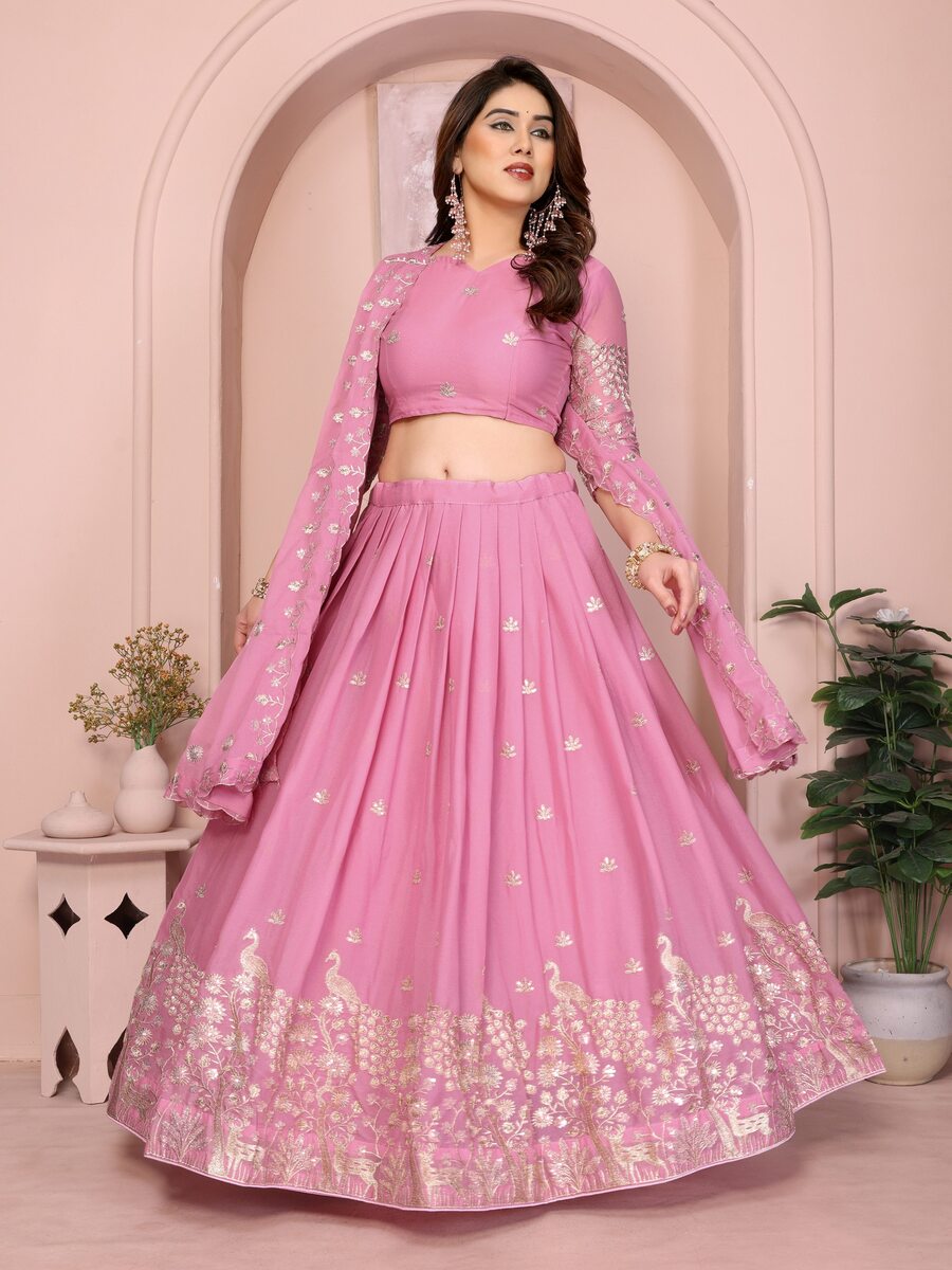 FABULOUS GEORGETTE EMBROIDERY WORK LEHENGA CHOLI WITH DUPATTA WEDDING WEAR WHOLESALE PRICE ETHNIC GARMENT (17)