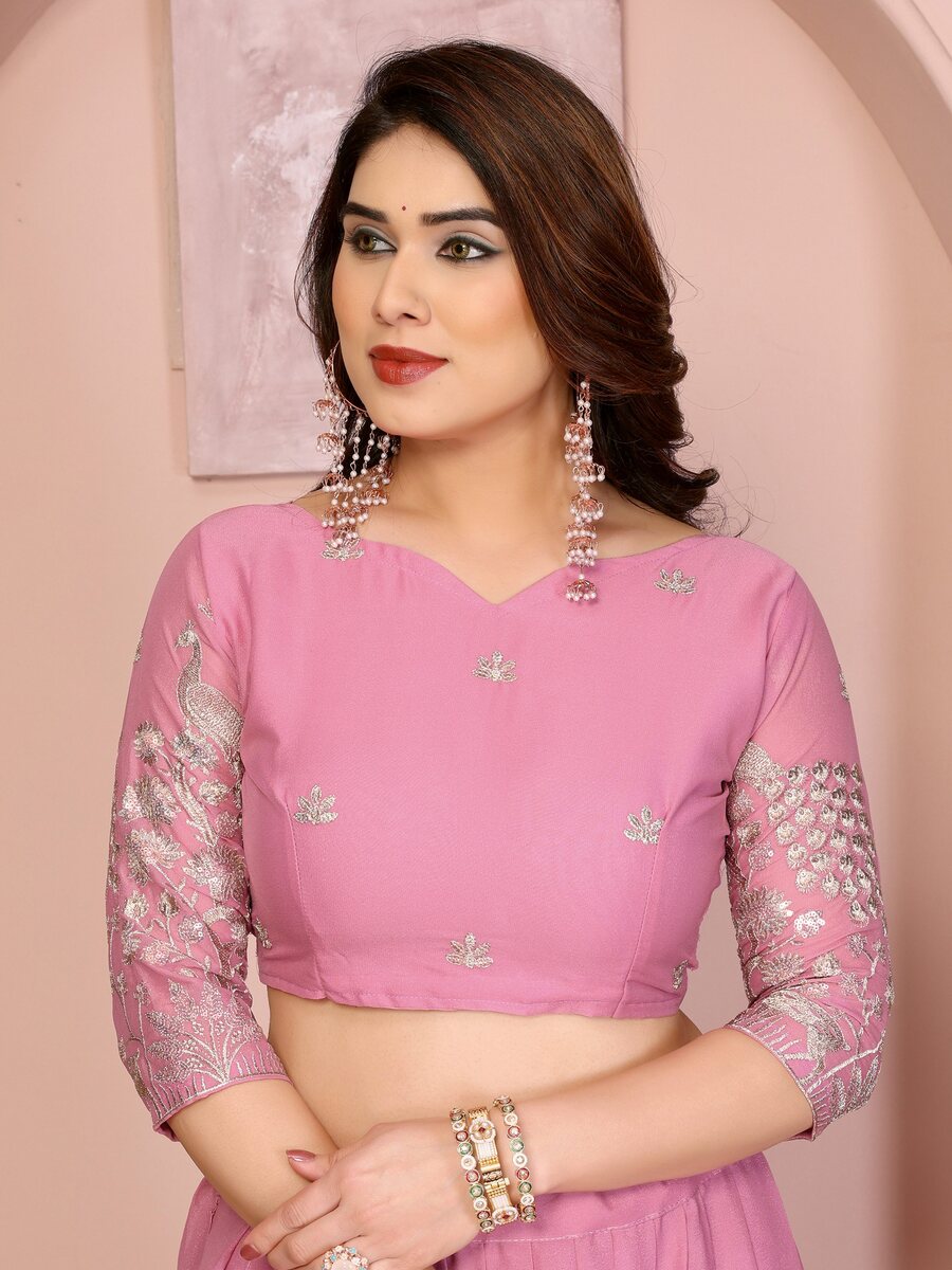 FABULOUS GEORGETTE EMBROIDERY WORK LEHENGA CHOLI WITH DUPATTA WEDDING WEAR WHOLESALE PRICE ETHNIC GARMENT (21)