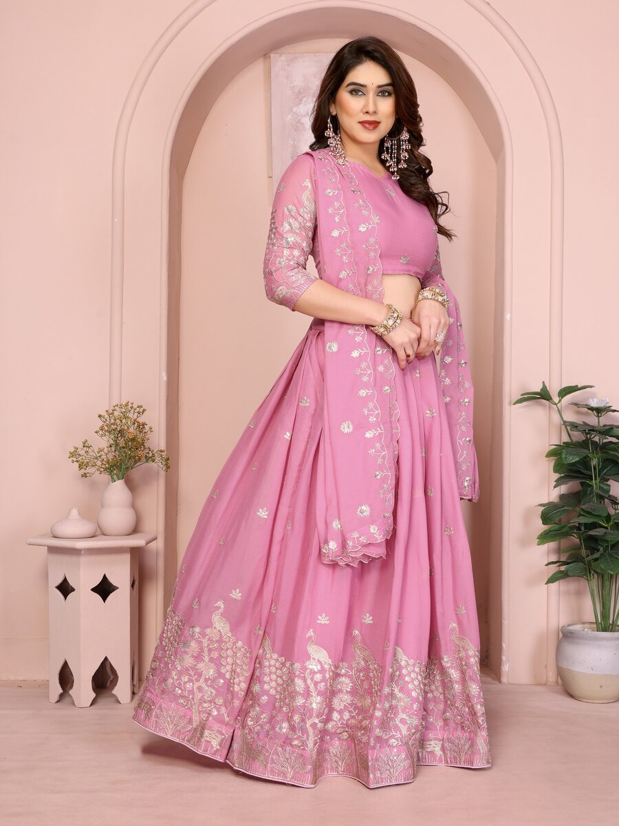 FABULOUS GEORGETTE EMBROIDERY WORK LEHENGA CHOLI WITH DUPATTA WEDDING WEAR WHOLESALE PRICE ETHNIC GARMENT (22)