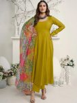FABULOUS ROMAN PLAIN WORK ANARKALI GOWN BOTTOM WITH DIGITAL PRINTED DUPATTA YELLOW