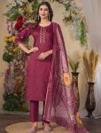 FABULOUS VISCOSE ROMAN SILK MULTI EMBROIDERY THREAD, WITH HAND WORK TOP BOTTOM WITH DUPATTA WINE