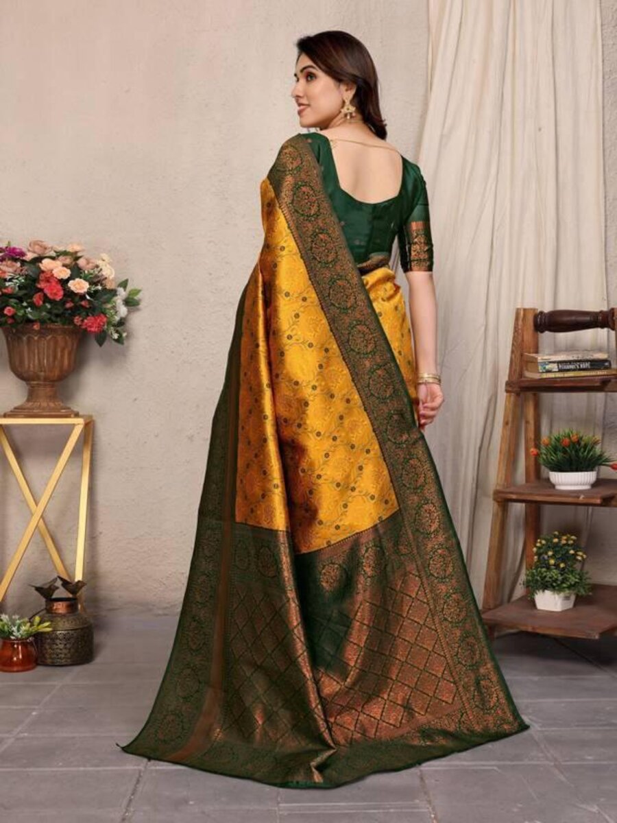 FANCY BANARASI SILK WEAVING WORK SAREE WITH UNSTITCHED BLOUSE FESTIVE WEAR WHOLESALE PRICE ETHNIC GARMENT (10)