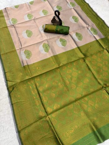 FANCY BANARASI SILK WEAVING WORK SAREE WITH UNSTITCHED BLOUSE GREEN