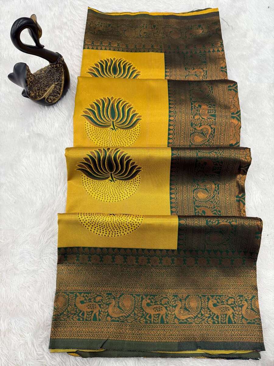 FANCY BANARASI SILK WEAVING WORK SAREE WITH UNSTITCHED BLOUSE WEDDING WEAR WHOLESALE PRICE ETHNIC GARMENT (14)