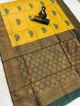 FANCY BANARASI SILK WEAVING WORK SAREE WITH UNSTITCHED BLOUSE YELLOW