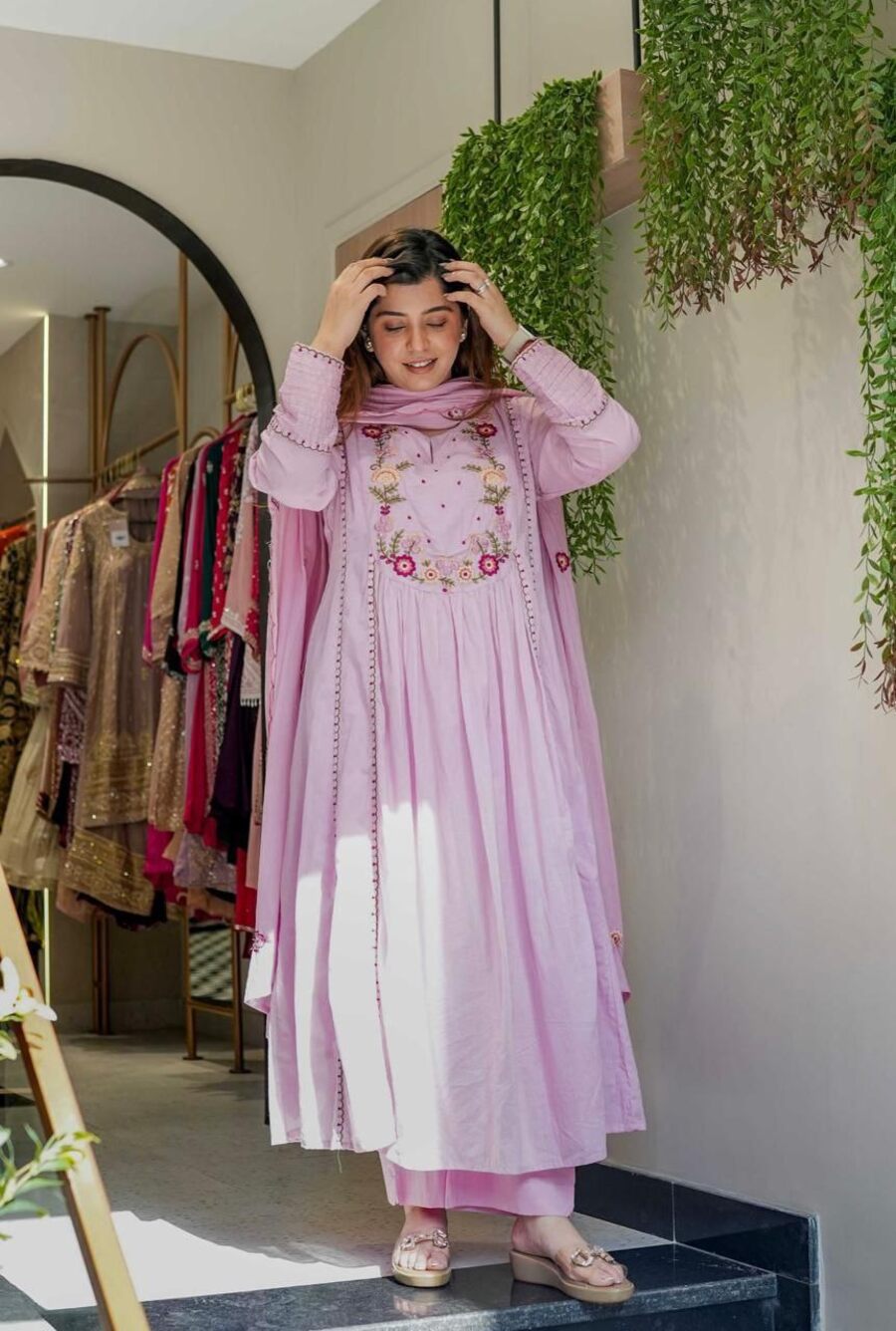 FANCY CHANDERI SILK EMBROIDERY WORK TOP BOTTOM WITH DUPATTA FESTIVE WEAR WHOLESALE PRICE ETHNIC GARMENT (5)