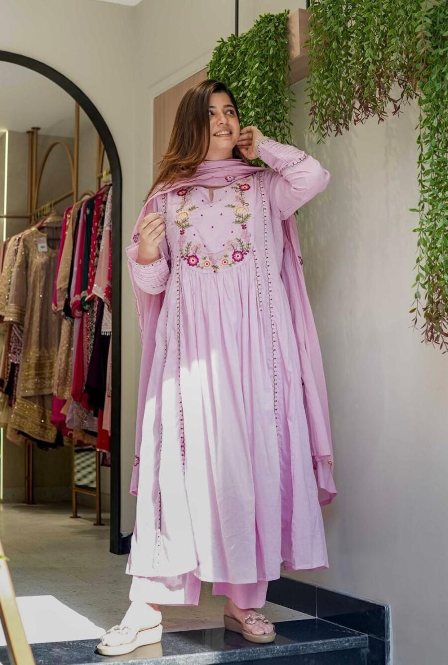 FANCY CHANDERI SILK EMBROIDERY WORK TOP BOTTOM WITH DUPATTA FESTIVE WEAR WHOLESALE PRICE ETHNIC GARMENT (7)