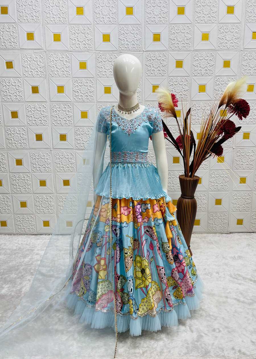 FANCY CHINON EMBROIDERY SEQUENCE WORK KID'S KEDIYA STYLE TOP LEHENGA WITH DUPATTA WEDDING WEAR WHOLESALE PRICE ETHNIC GARMENT (3)
