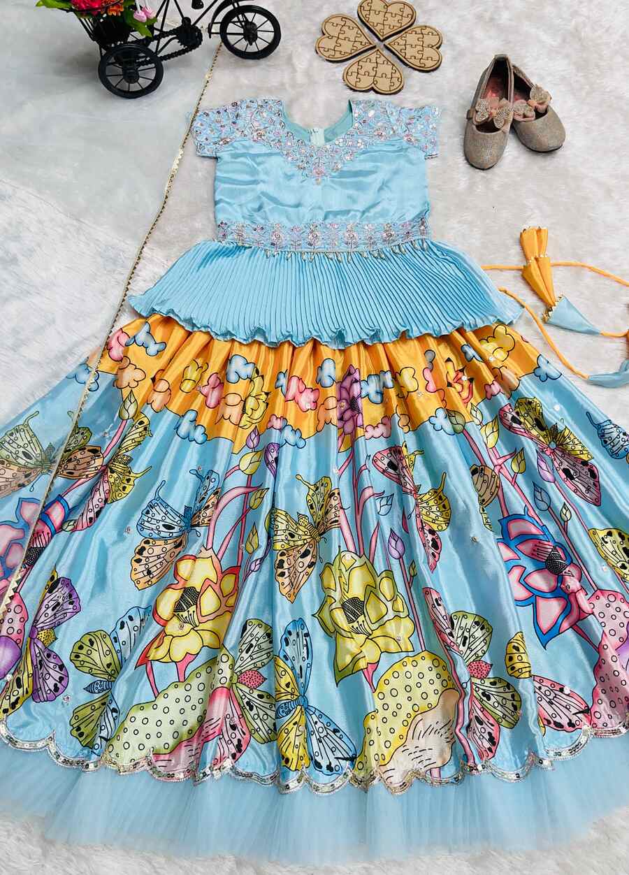 FANCY CHINON EMBROIDERY SEQUENCE WORK KID'S KEDIYA STYLE TOP LEHENGA WITH DUPATTA WEDDING WEAR WHOLESALE PRICE ETHNIC GARMENT (6)