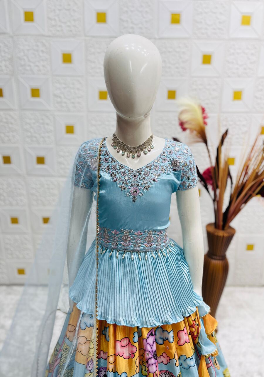 FANCY CHINON EMBROIDERY SEQUENCE WORK KID'S KEDIYA STYLE TOP LEHENGA WITH DUPATTA WEDDING WEAR WHOLESALE PRICE ETHNIC GARMENT (9)