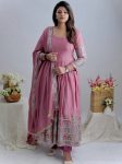 FANCY CHINON SILK EMBROIDERY CODING DORI AND SEQUENCE WORK GOWN BOTTOM WITH DUPATTA PINK