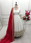 FANCY CHINON SILK EMBROIDERY SEQUENCE WORK GOWN BOTTOM WITH DUPATTA WHITE
