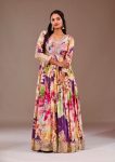 FANCY CHINON SILK EMBROIDERY THREAD & SEQUENCE WORK WITH DIGITAL FLORAL PRINT WORK GOWN WITH DUPATTA WEDDING WEAR WHOLESALE PRICE ETHNIC GARMENT (6)