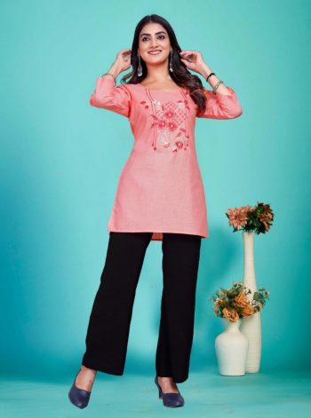 FANCY COTTON BLEND HAND WORK WITH EMBROIDERY WORK TOP PEACH